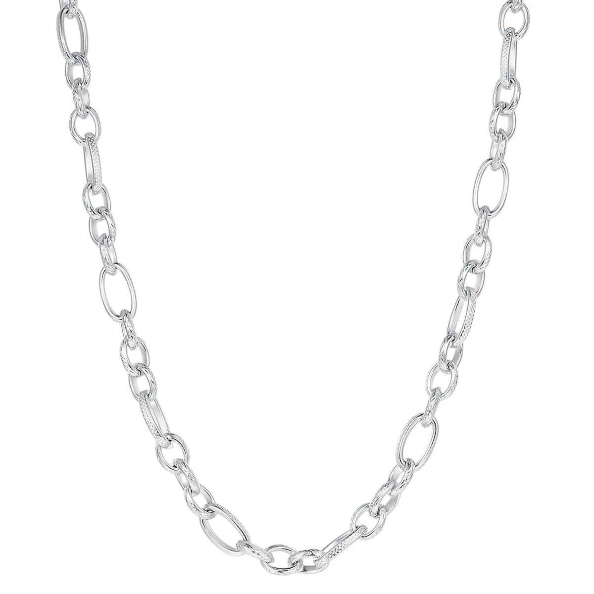 Chunky Oval Figaro Chain Necklace Silver