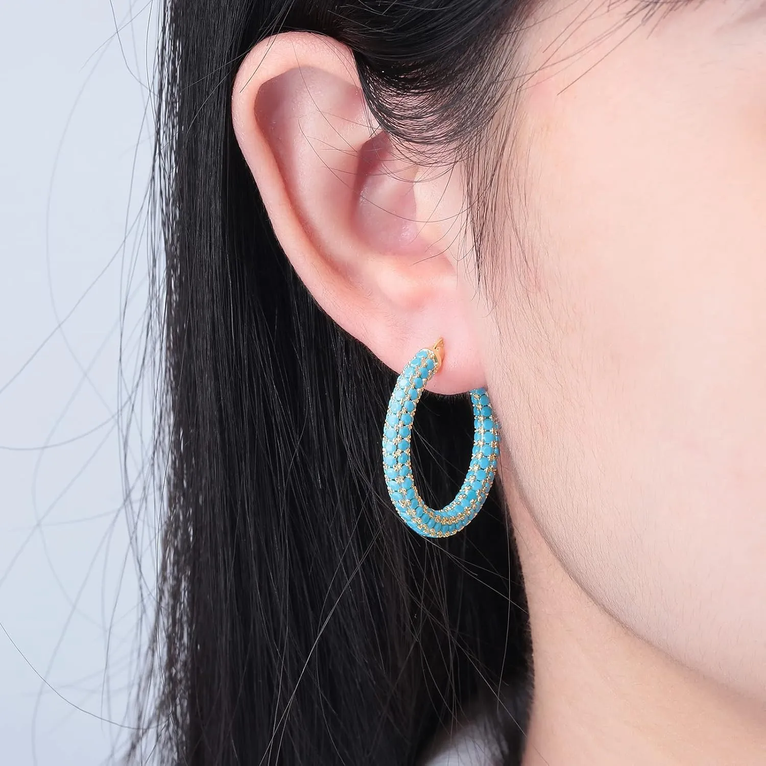 CiNily Hoop Earrings for Women Hypoallergenic, 14K Gold Plated 925 Sterling Silver Lightweight Mult-colors Crystal CZ Chunky Open Hoops Earrings Jewelry Gifts for Sensitive Ears 28mm/1.2"