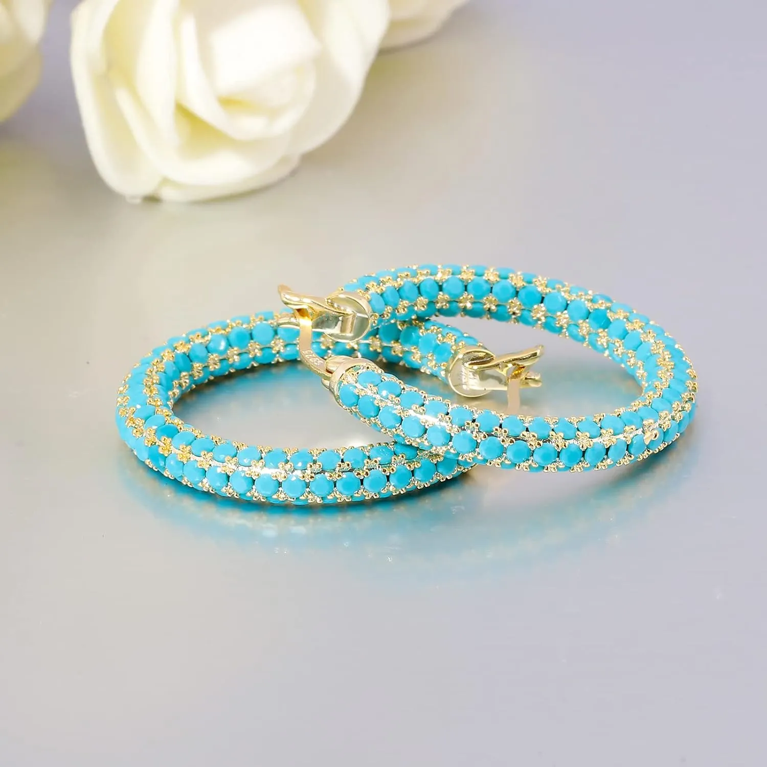 CiNily Hoop Earrings for Women Hypoallergenic, 14K Gold Plated 925 Sterling Silver Lightweight Mult-colors Crystal CZ Chunky Open Hoops Earrings Jewelry Gifts for Sensitive Ears 28mm/1.2"