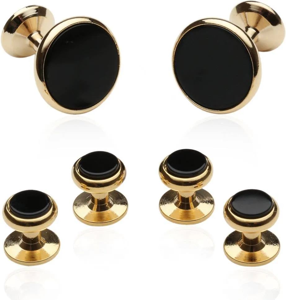 Classic Cufflink Stud Set in Black Gold for Men