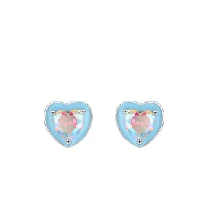 Colorful Zircon Heart-shaped Sterling Silver Earrings