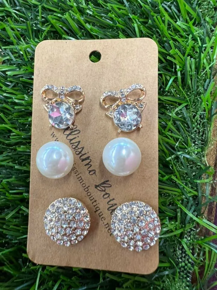 Crystal & Pearl Earring Set