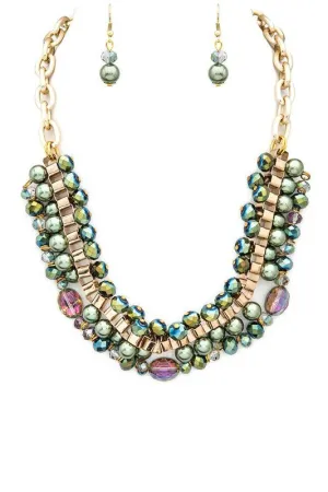 Crystal Beads Statement Necklace Set