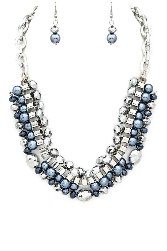 Crystal Beads Statement Necklace Set