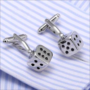 Cube Silver Dice Gambling Cufflinks In Box