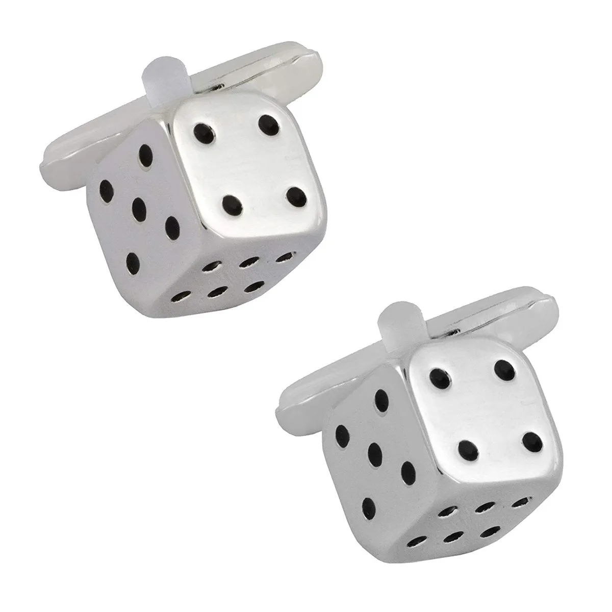 Cube Silver Dice Gambling Cufflinks In Box