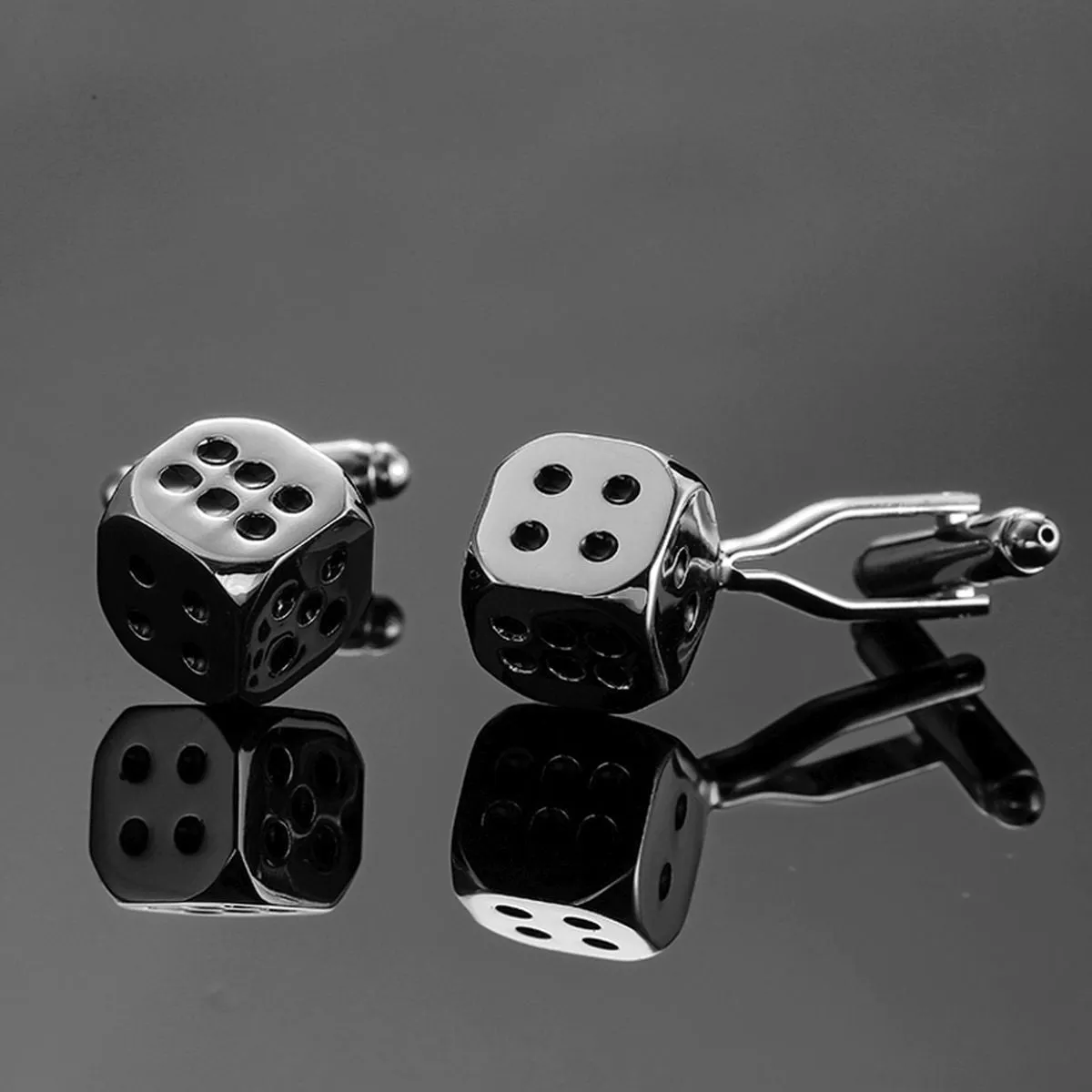Cube Silver Dice Gambling Cufflinks In Box