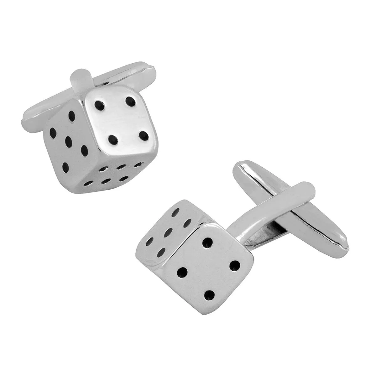 Cube Silver Dice Gambling Cufflinks In Box