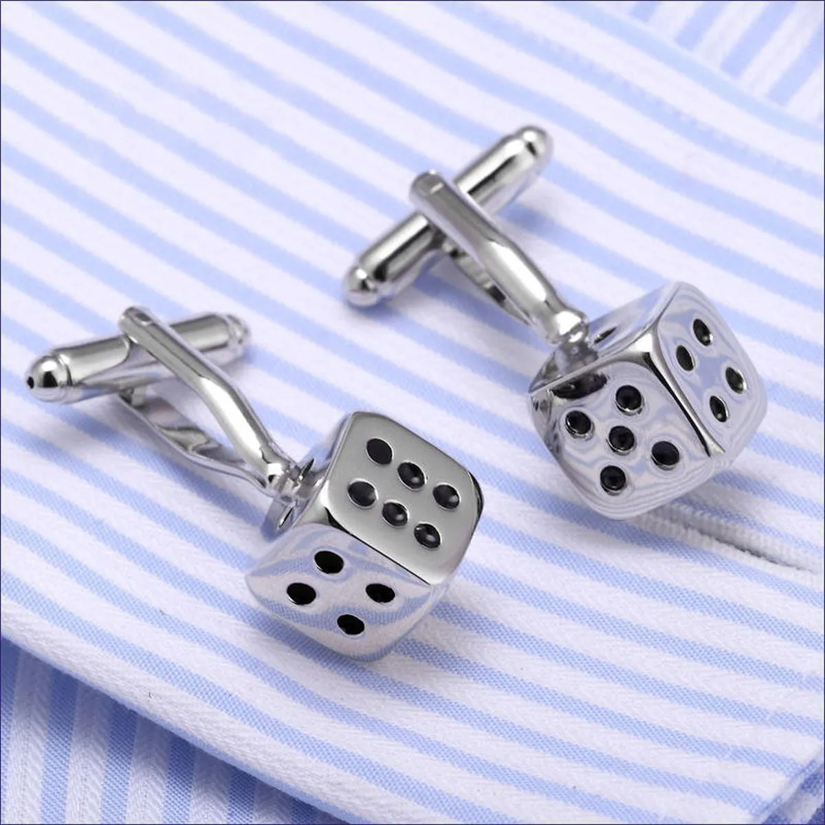 Cube Silver Dice Gambling Cufflinks In Box