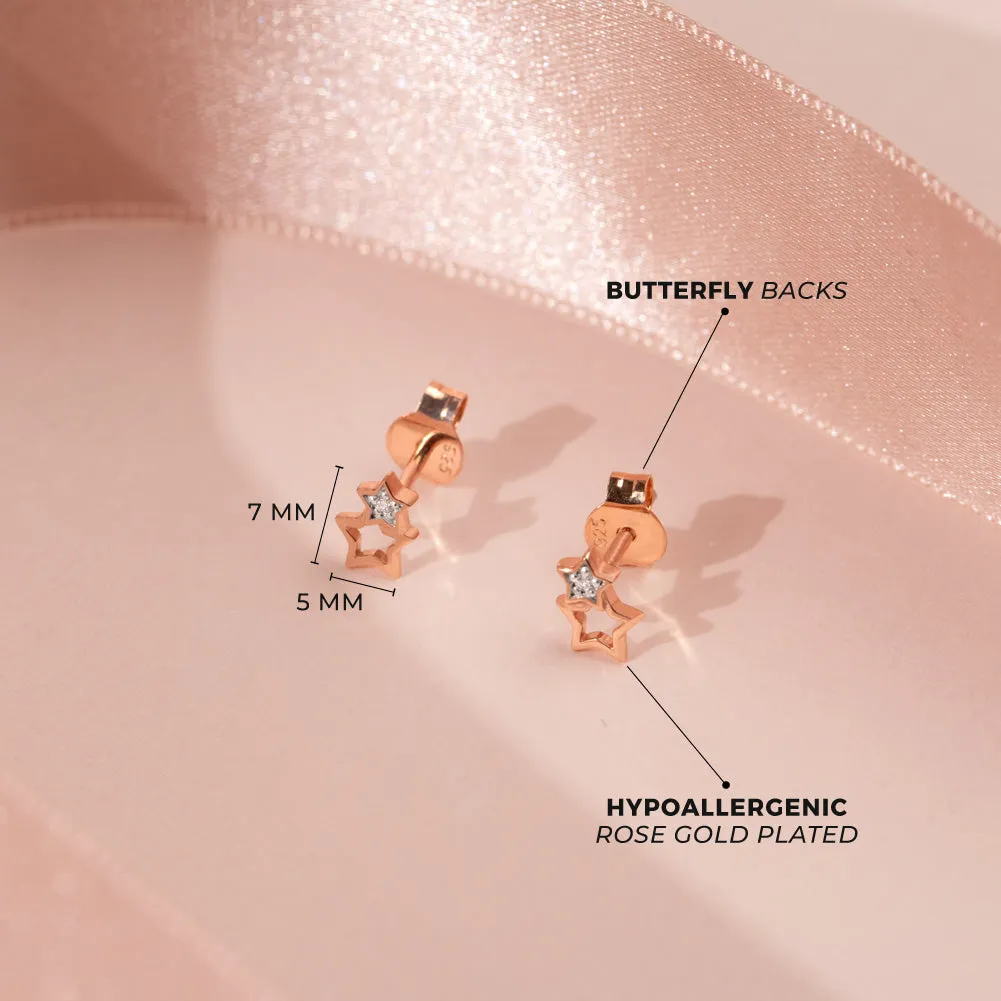 CZ Stars Rose Gold Plated Women's Earrings - Sterling Silver