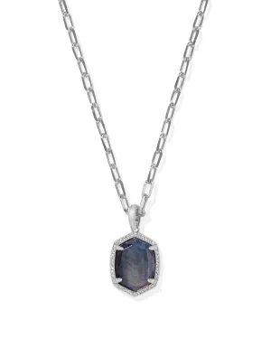 Daphne Silver Pave Frame Short Pendant Necklace in Navy Tiger's Eye