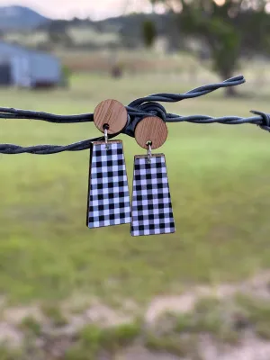 Earrings Statement - Navy Gingham
