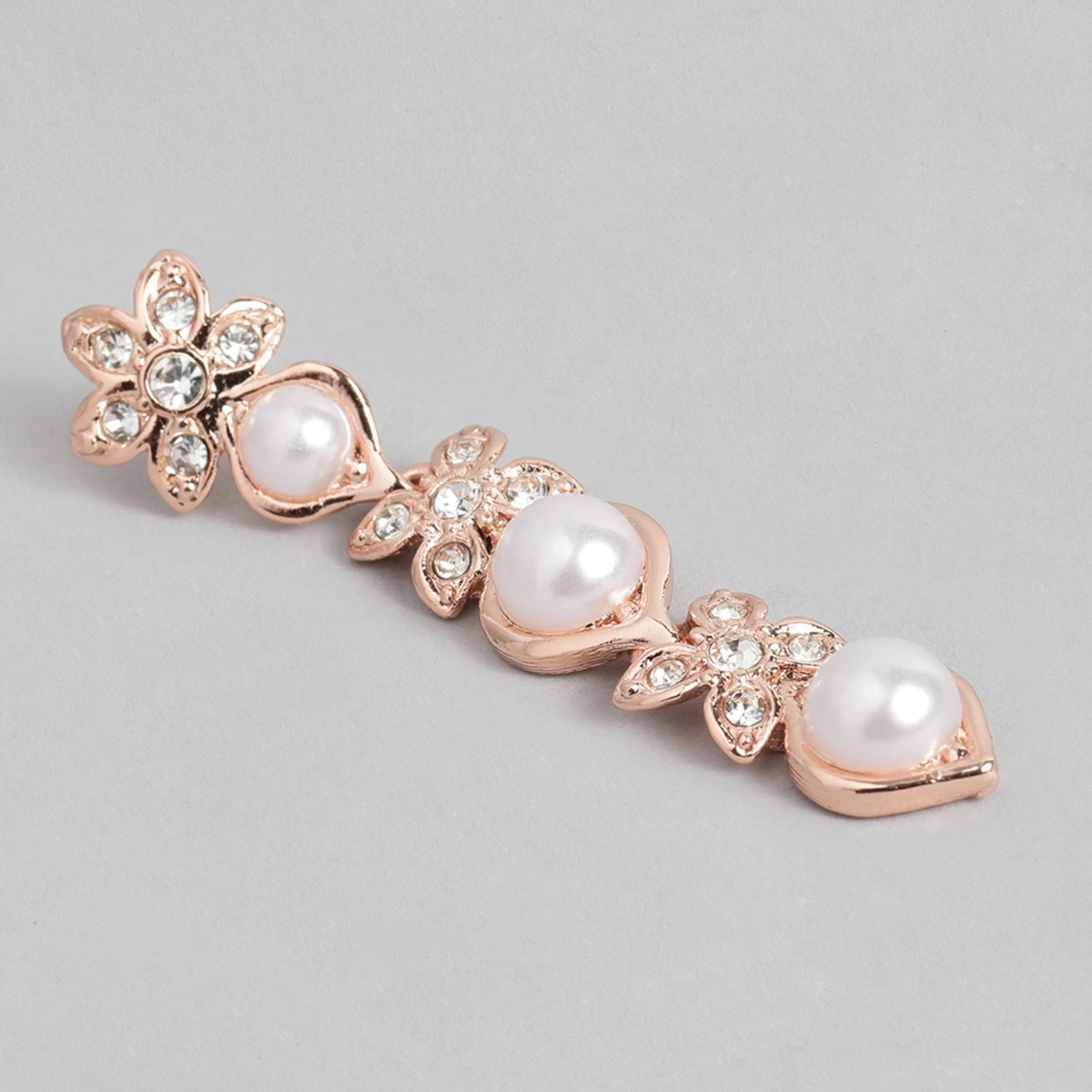 Estele Rose Gold Plated Eye Catching Pearl Necklace Set for Women