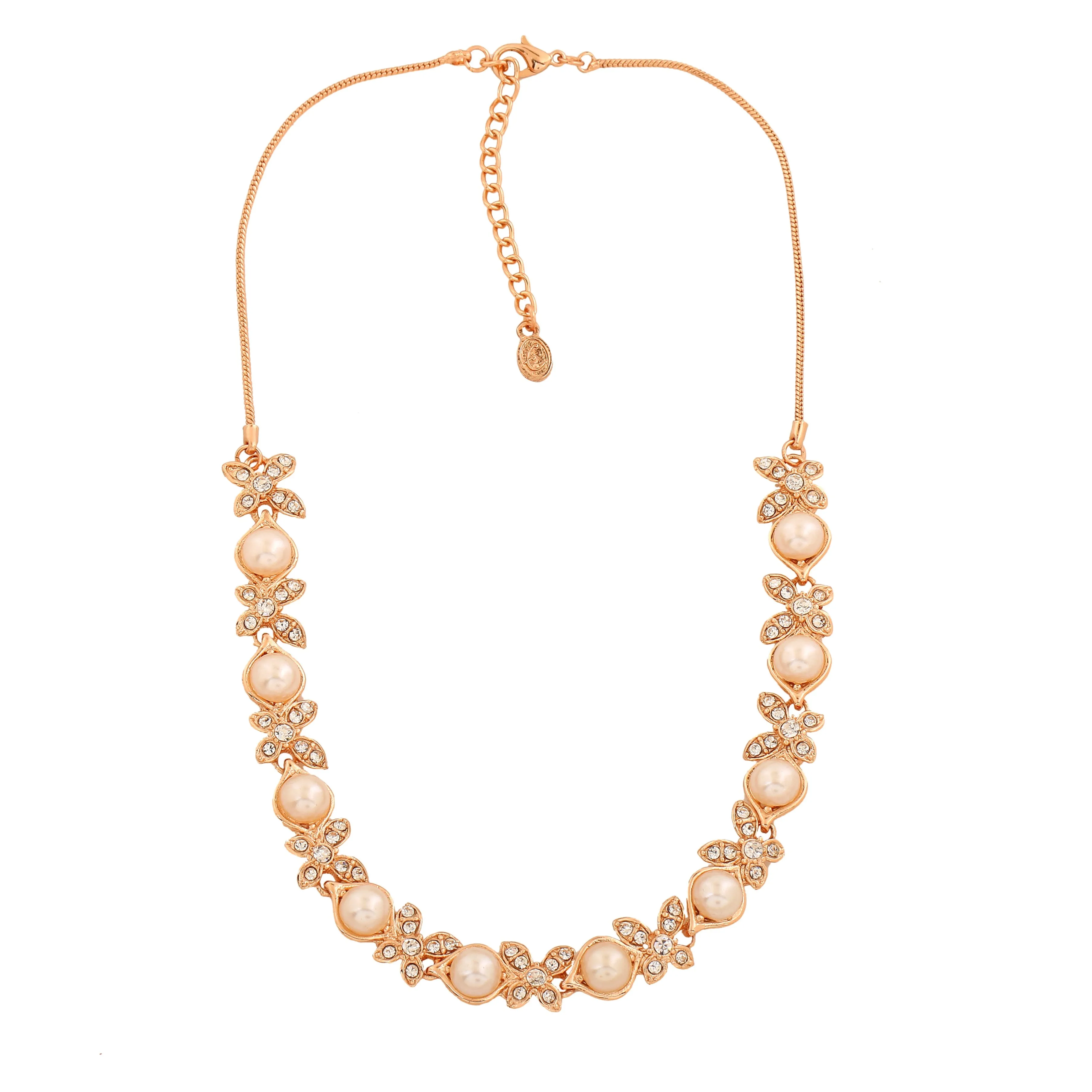 Estele Rose Gold Plated Eye Catching Pearl Necklace Set for Women