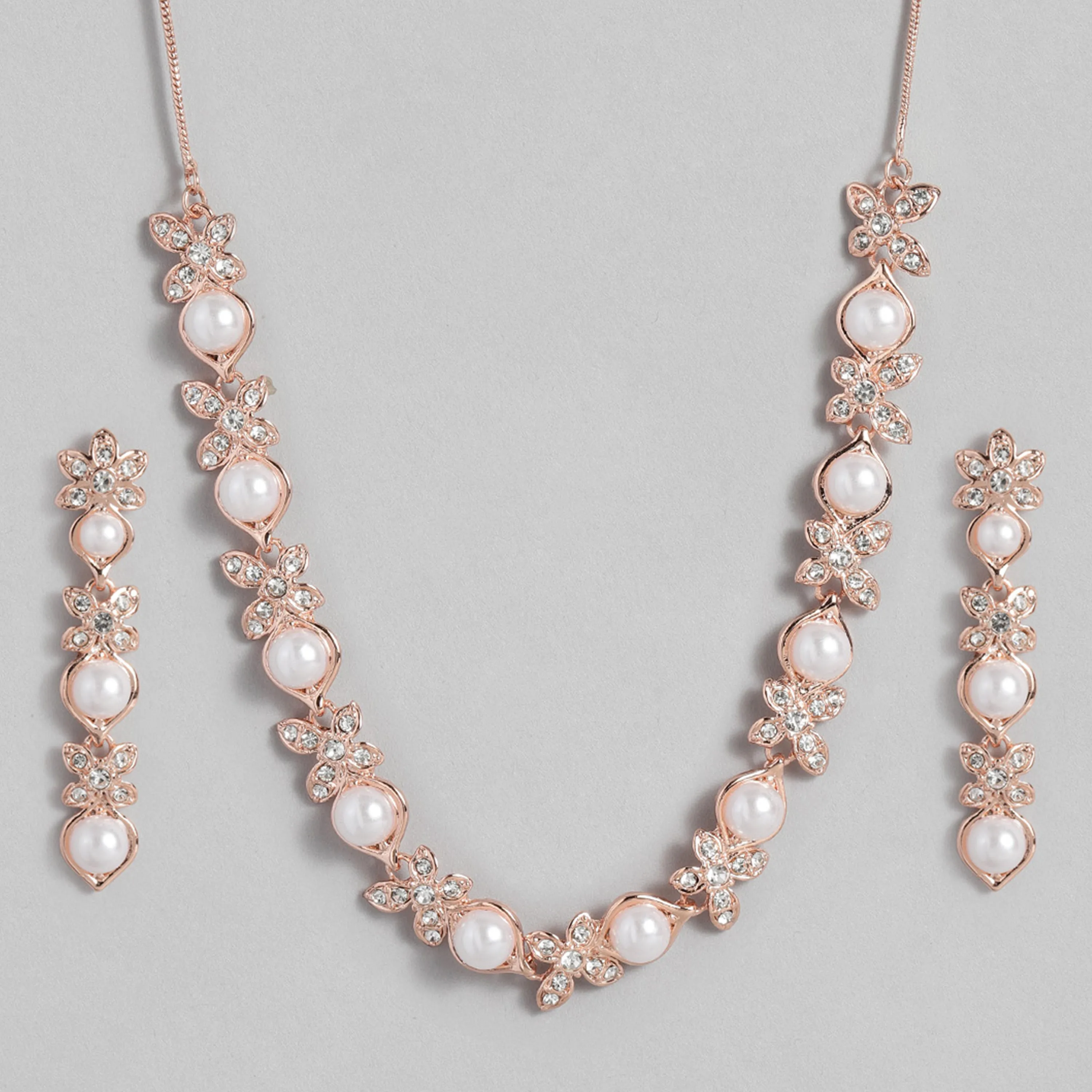 Estele Rose Gold Plated Eye Catching Pearl Necklace Set for Women
