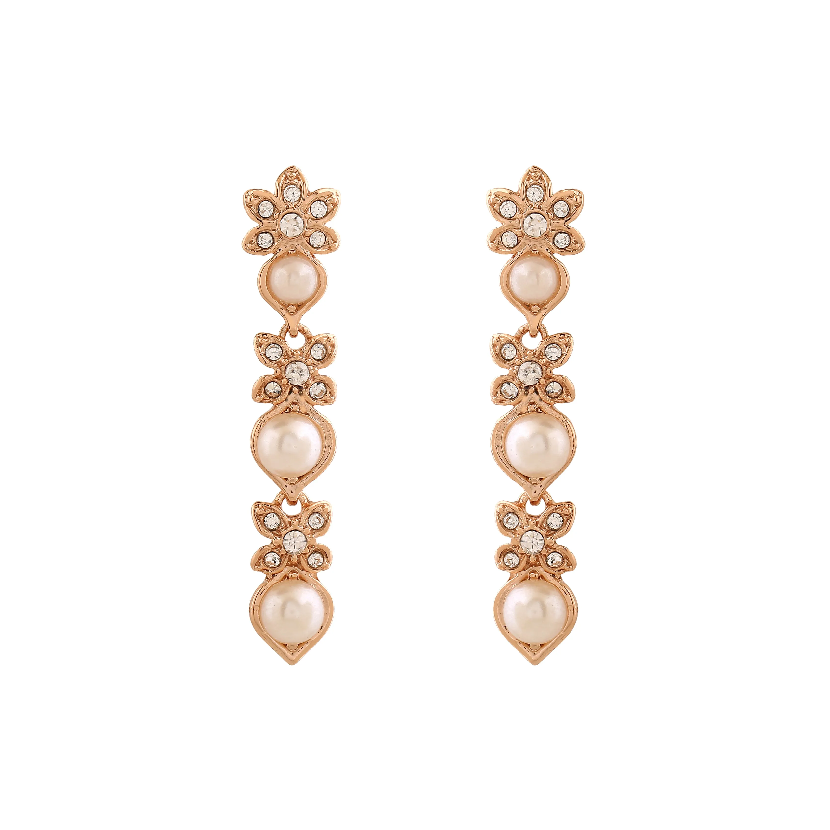 Estele Rose Gold Plated Eye Catching Pearl Necklace Set for Women