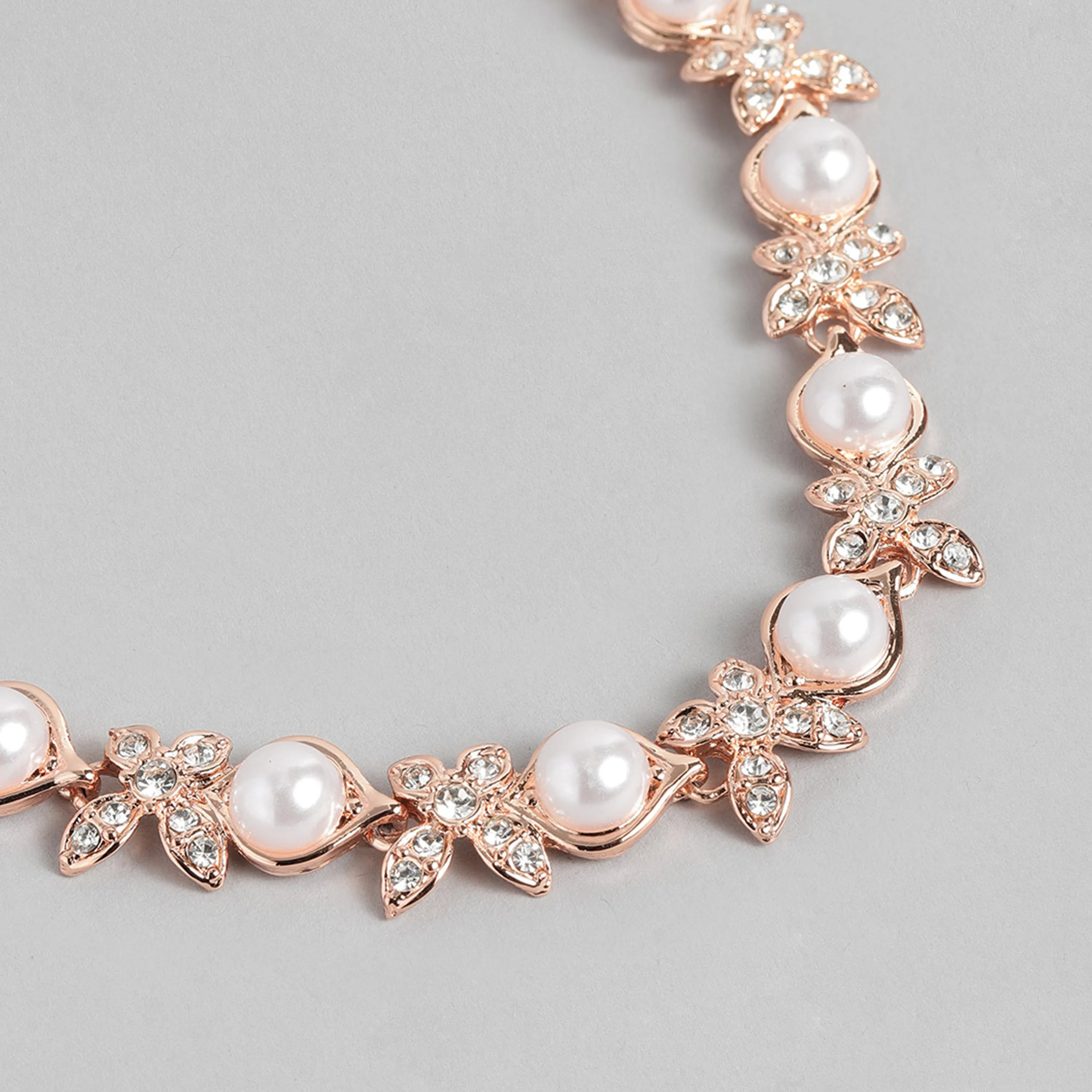 Estele Rose Gold Plated Eye Catching Pearl Necklace Set for Women