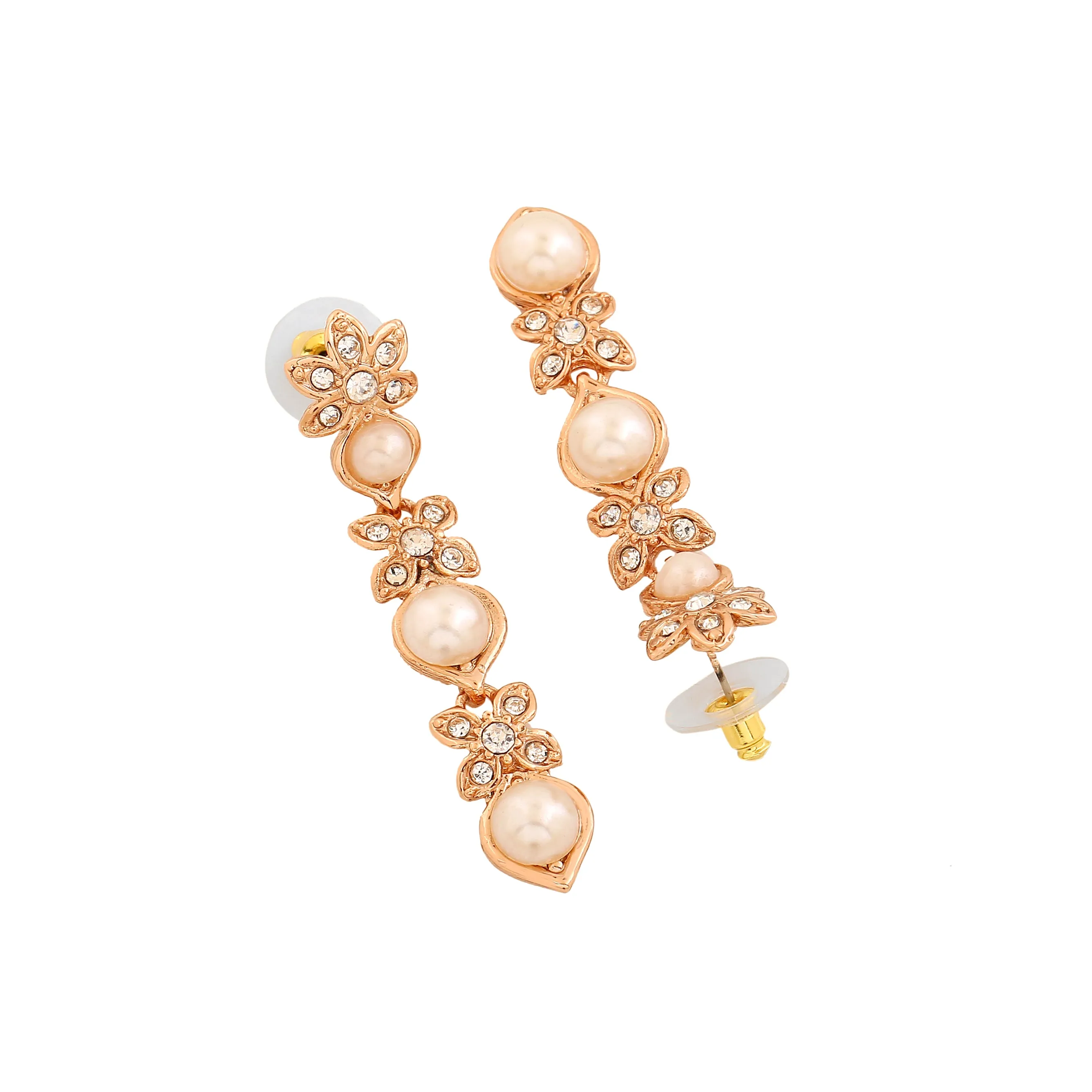 Estele Rose Gold Plated Eye Catching Pearl Necklace Set for Women