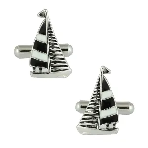 Fancy Sail Ship Black Cufflinks In Box