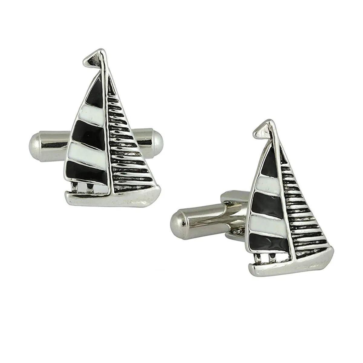 Fancy Sail Ship Black Cufflinks In Box