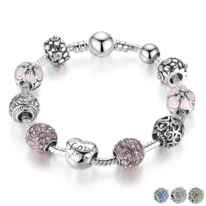 Flower Beads Silver Charm Bracelet