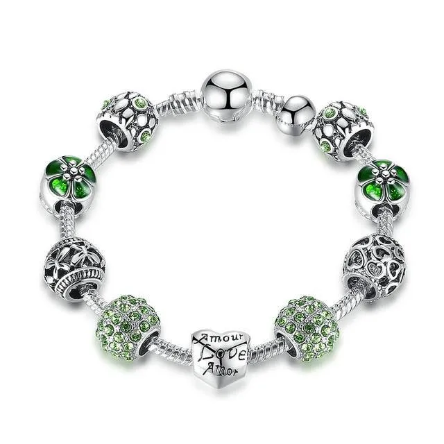 Flower Beads Silver Charm Bracelet