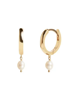 Freshwater Pearls Huggies In Gold