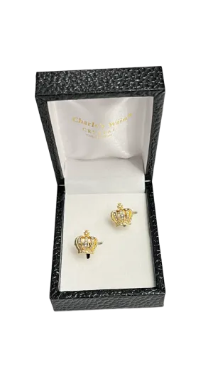 Gold crown men's diamonds cufflinks gold stainless steel