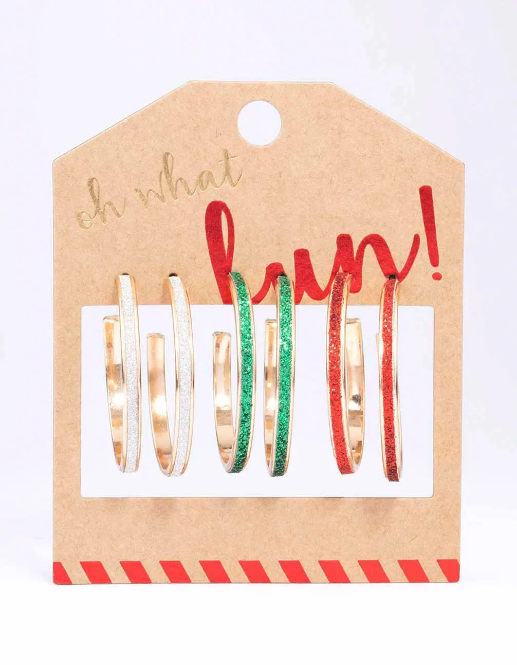 Gold Glitter Festive Hoop Earrings 3-Pack