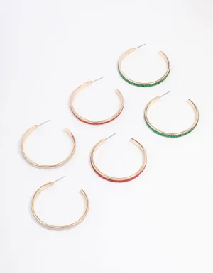 Gold Glitter Festive Hoop Earrings 3-Pack