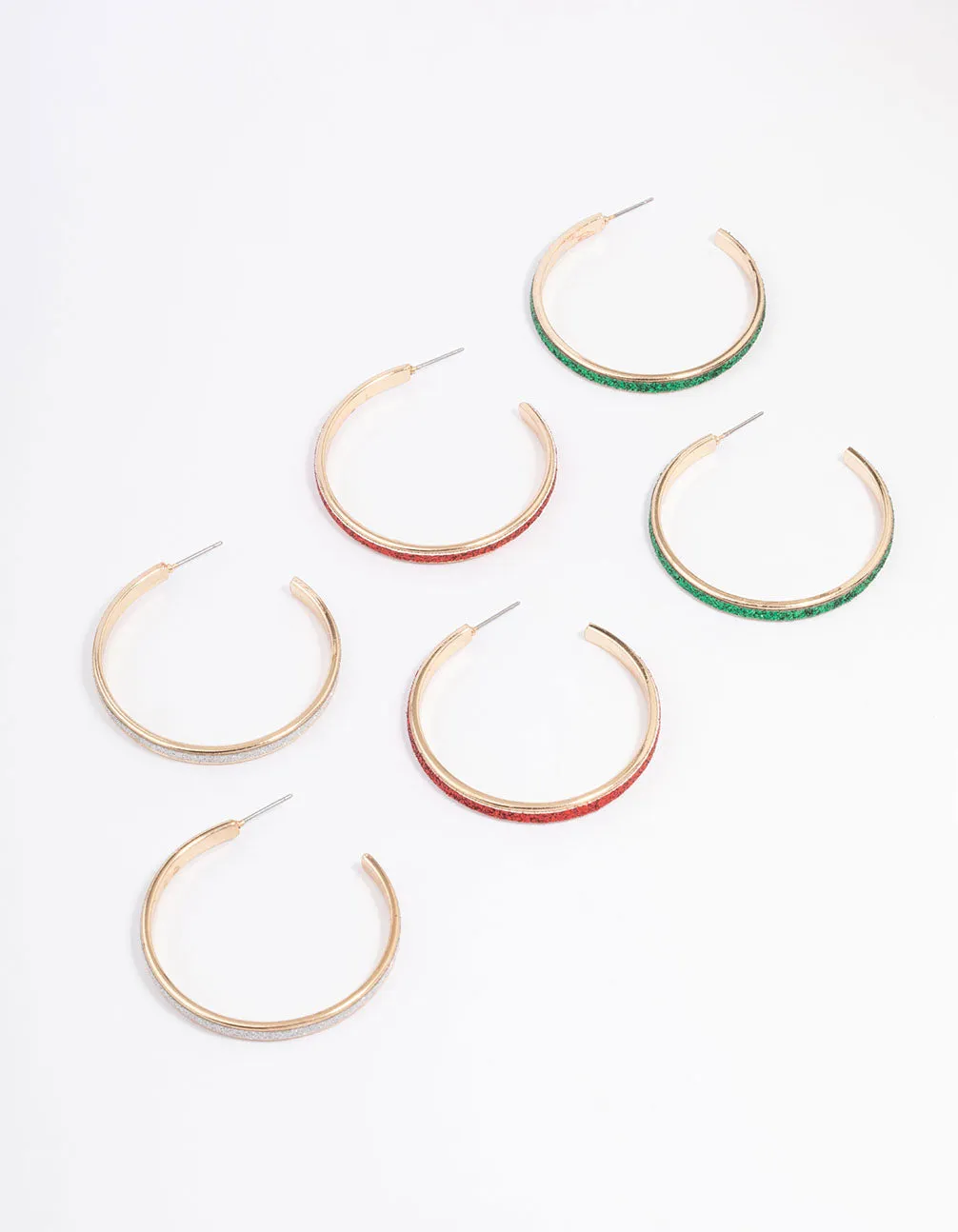 Gold Glitter Festive Hoop Earrings 3-Pack