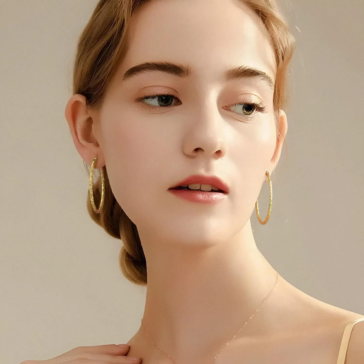 Gold Hoop Earrings 14K Gold Hoop Earrings for Women Large 14K Earring Hoops Interlaced Engraving Design Womens Earring Hoops 35/40mm