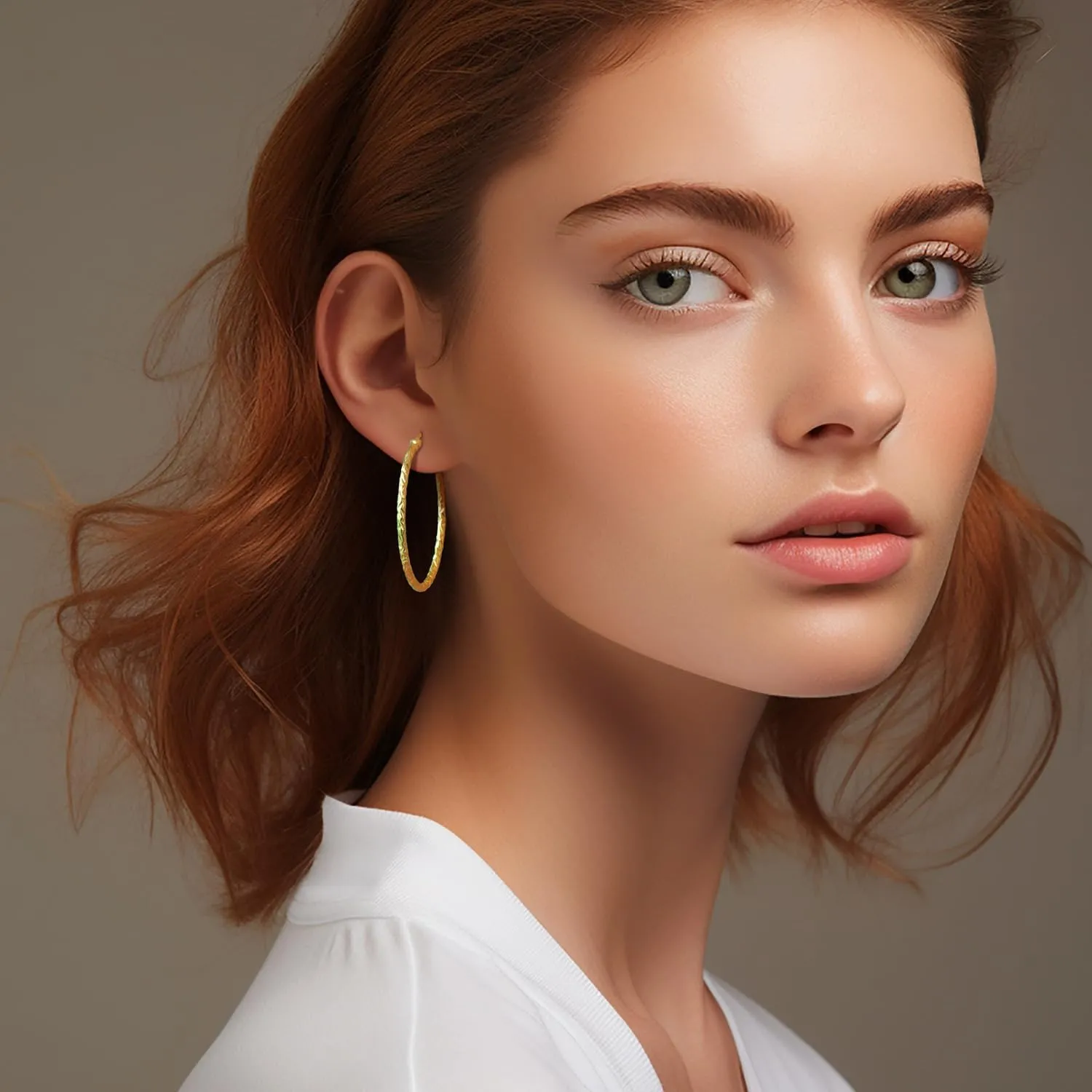 Gold Hoop Earrings 14K Gold Hoop Earrings for Women Large 14K Earring Hoops Interlaced Engraving Design Womens Earring Hoops 35/40mm