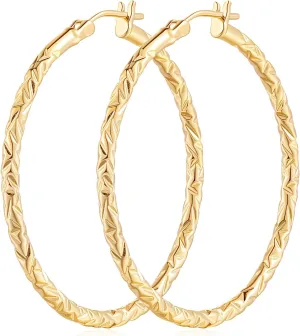 Gold Hoop Earrings 14K Gold Hoop Earrings for Women Large 14K Earring Hoops Interlaced Engraving Design Womens Earring Hoops 35/40mm