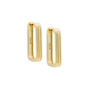 Gold Solid Wide Lined Oval Huggie Earrings (22MM)
