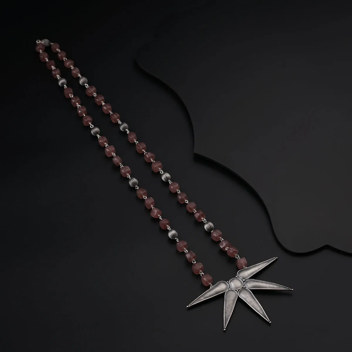 Half Flower Necklace  with Strawberry Quartz Stones