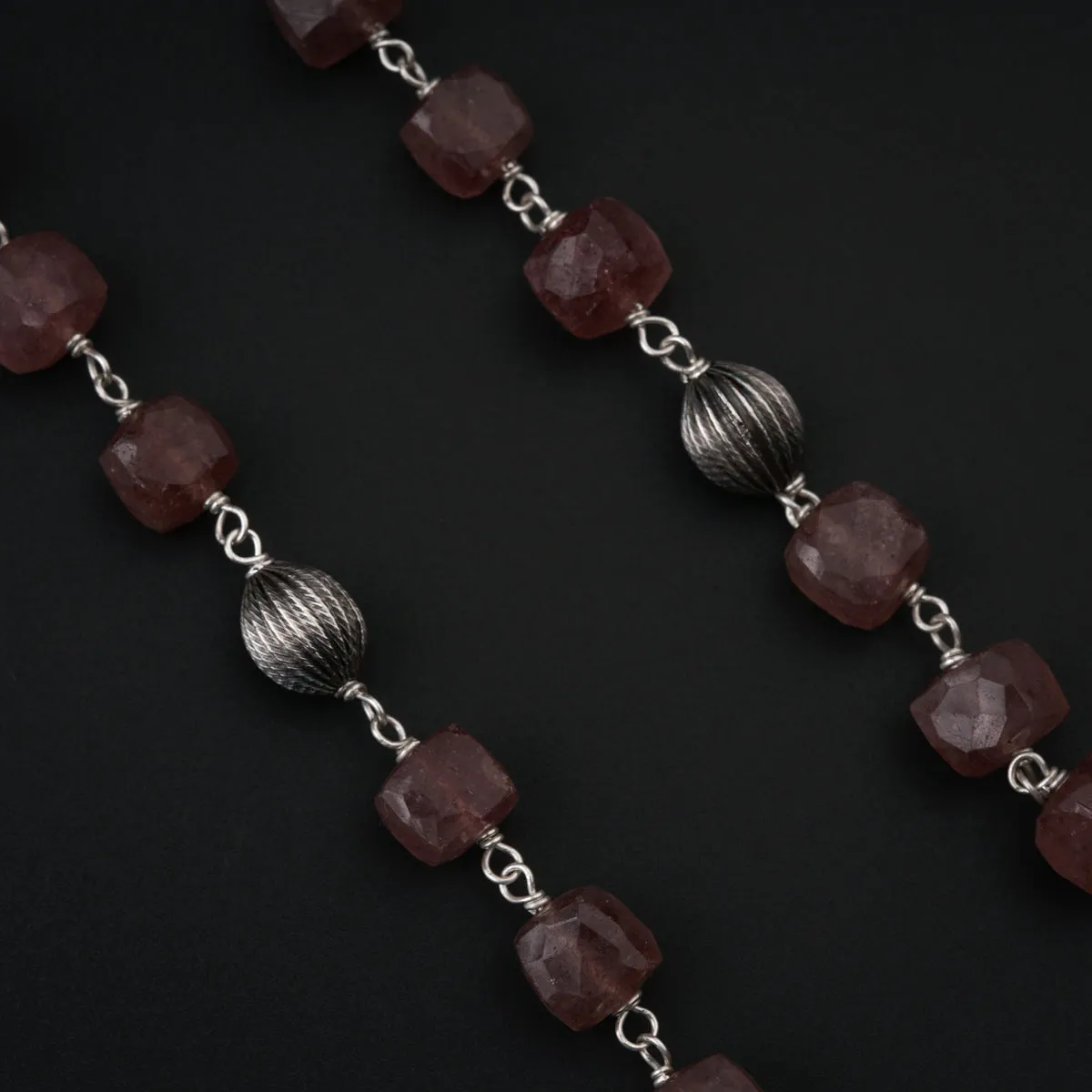 Half Flower Necklace  with Strawberry Quartz Stones