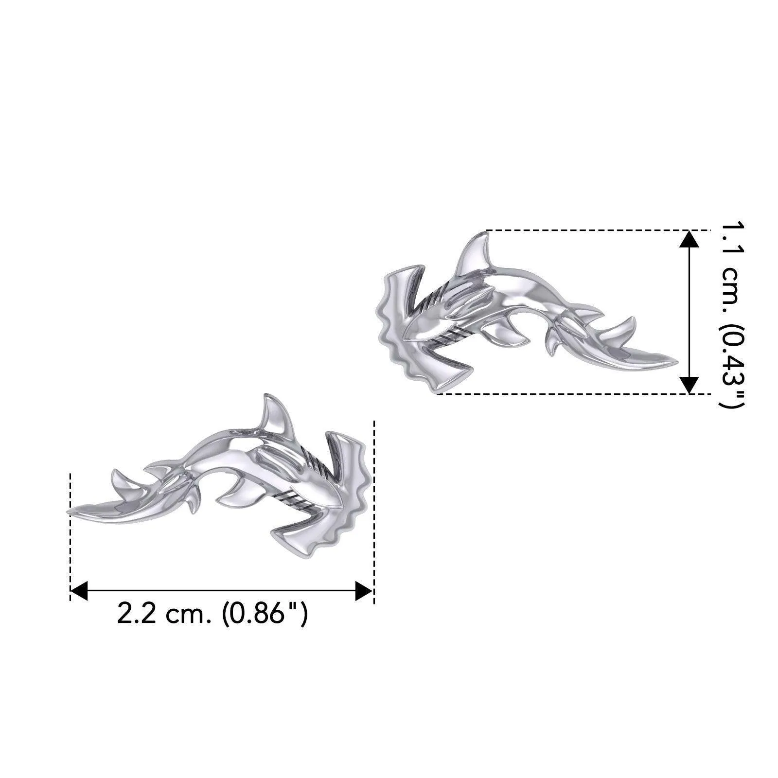 Hammerhead Shark Silver Post Earrings by Peter Stone TER2185