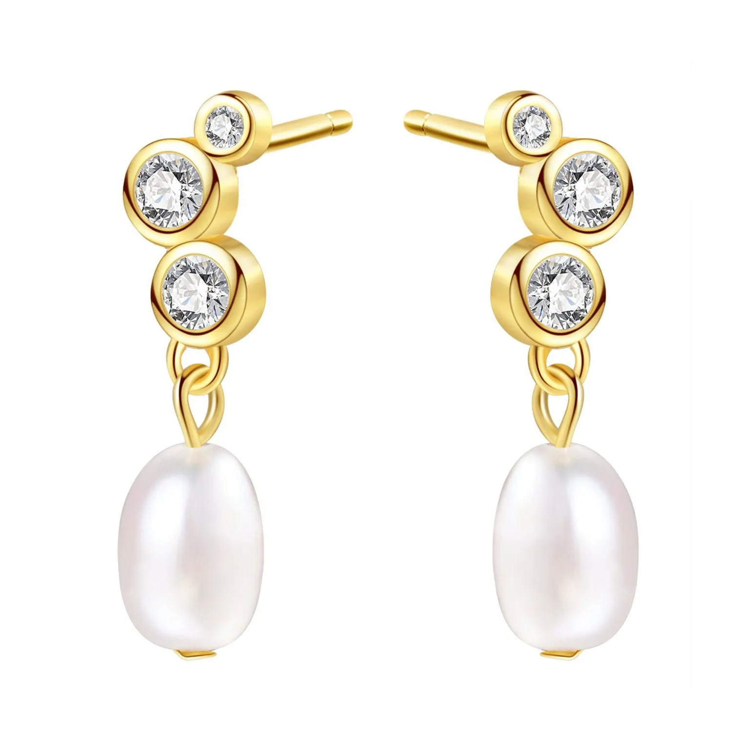 Hanging Pearl Drop Stud Earrings Sterling Silver