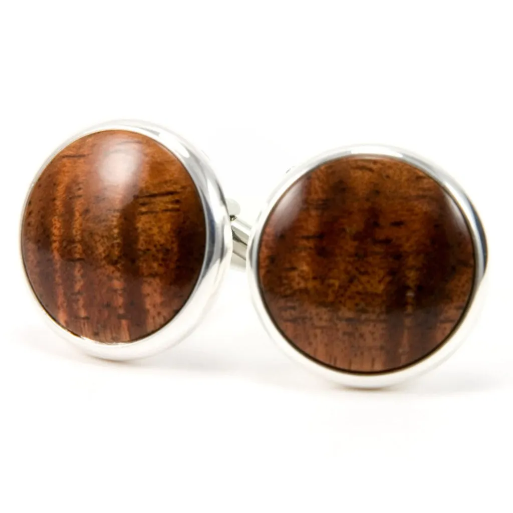 Hawaiian Koa Wood and Silver Cufflinks