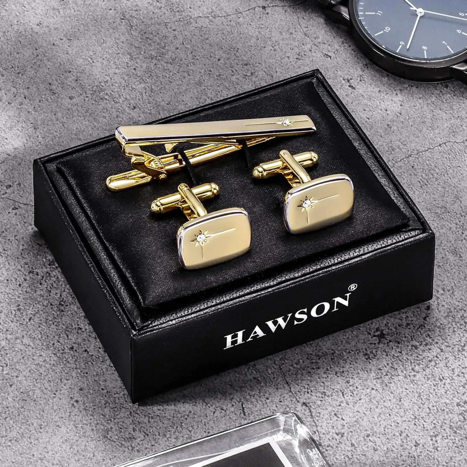 HAWSON 1.5/2inch Tie Clip for Men, Novelty Tie Clip for Men and Boys, Cufflinks and Tie Clip Set for Men