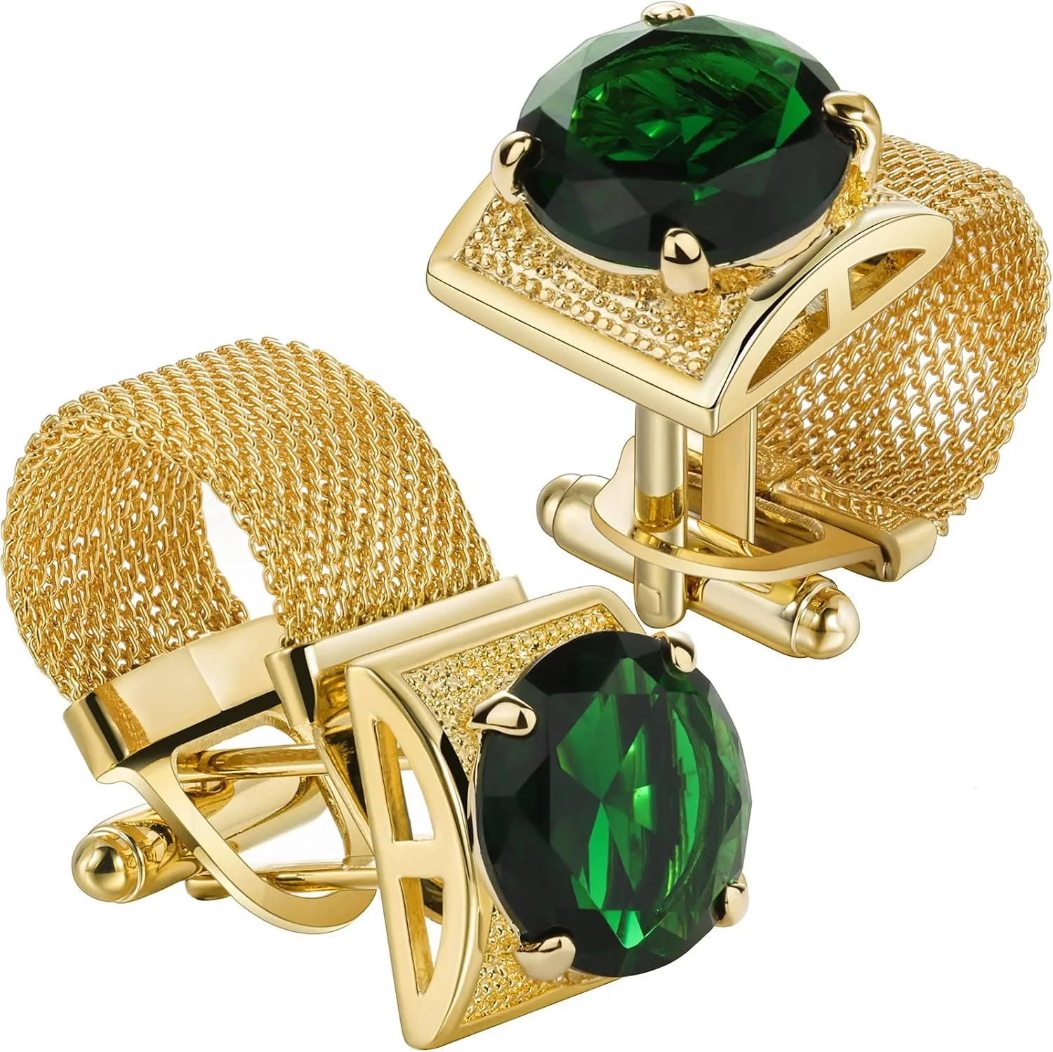 HAWSON Mens Cufflinks with Chain - Stone and Shiny Gold Tone Shirt Accessories - Party Gifts for Young Men