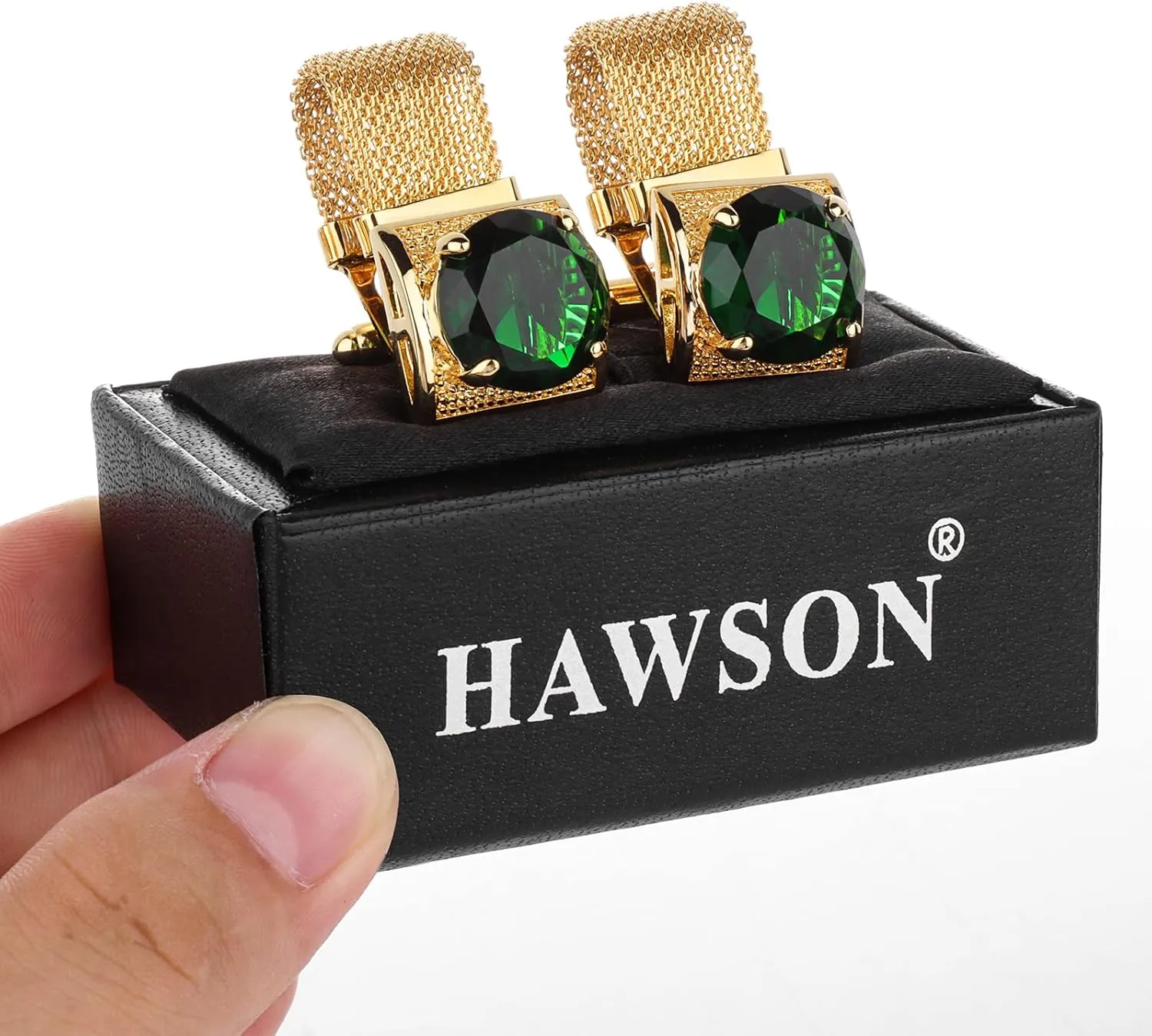 HAWSON Mens Cufflinks with Chain - Stone and Shiny Gold Tone Shirt Accessories - Party Gifts for Young Men