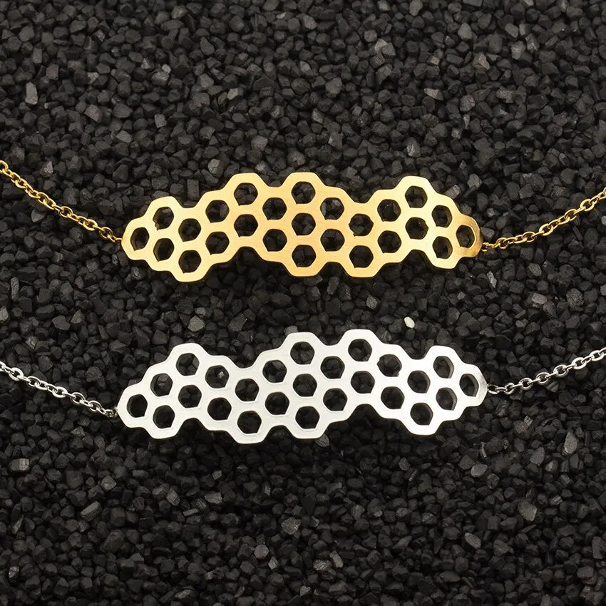 Hollow Hexagon Honeycomb Charm Bracelet Stainless