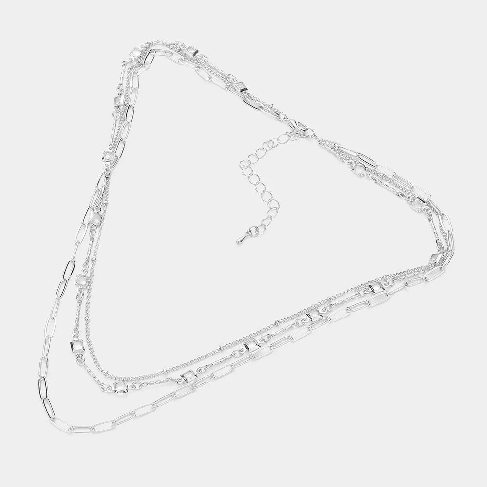iLLASPARKZ Clear Stone Bezel Station Double Layered Necklace