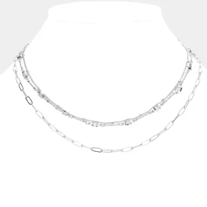 iLLASPARKZ Clear Stone Bezel Station Double Layered Necklace