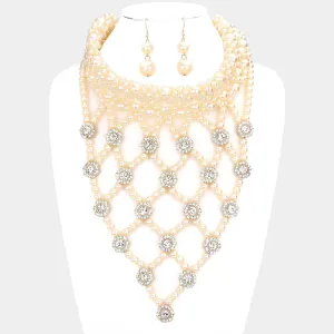 iLLASPARKZ Flower Stone Embellished Pearl Statement Necklace