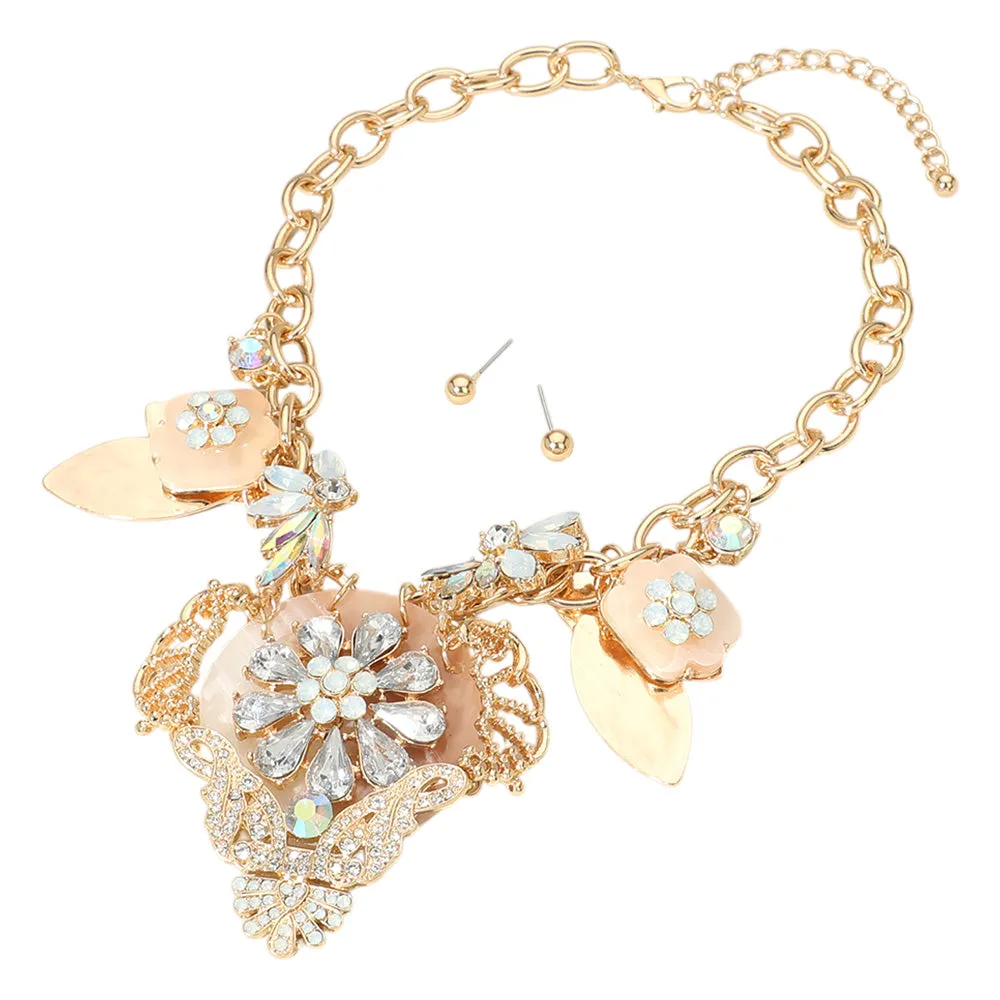 iLLASPARKZ Flower Stone Embellished Resin Pendant Statement Necklace