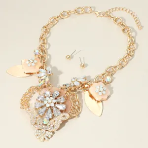 iLLASPARKZ Flower Stone Embellished Resin Pendant Statement Necklace