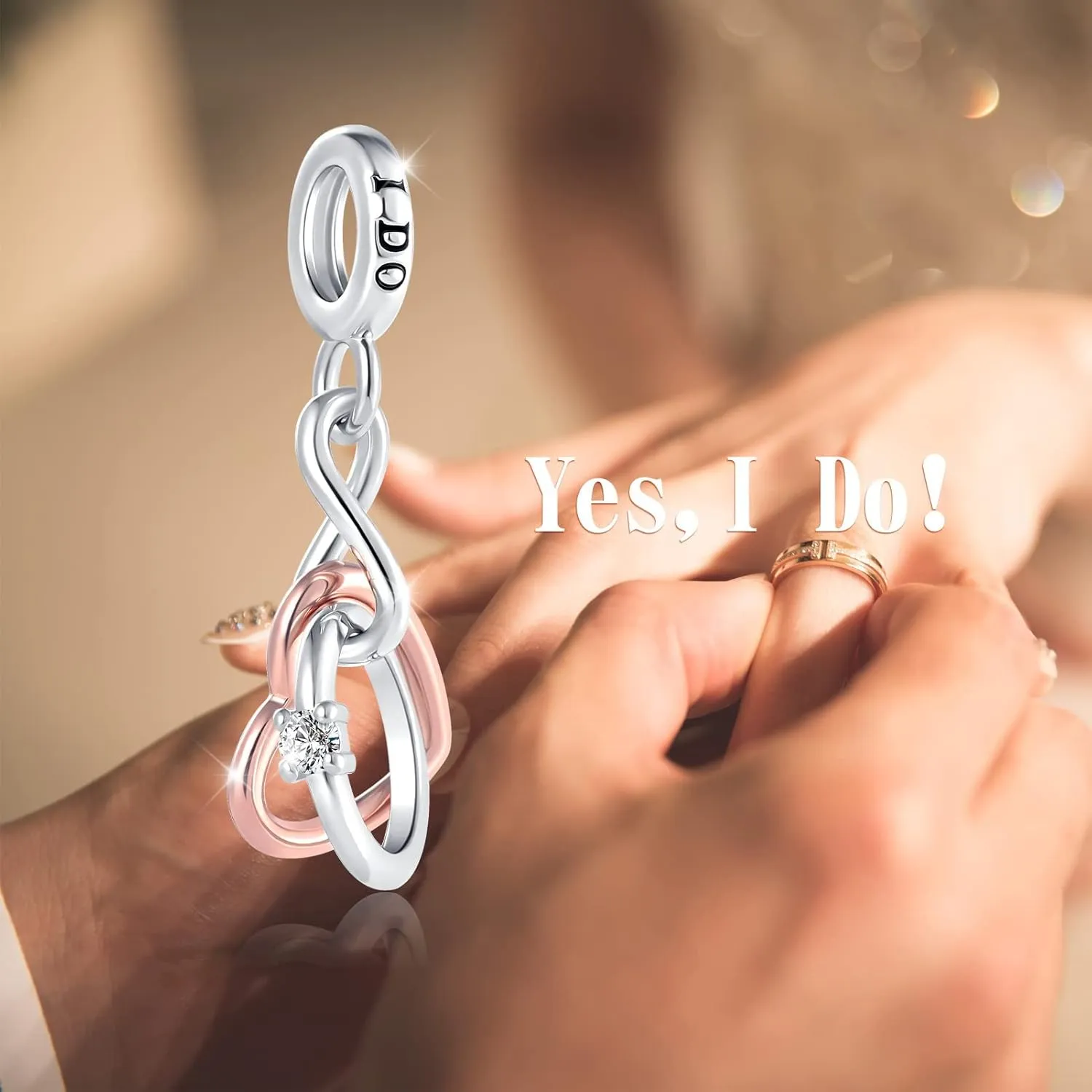Key to My Heart Angel Wing Infinity Love Charm Clear Crystal Rose Gold Beaf for European Charm Bracelet